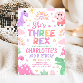 Convites Dinosaur Three Rex 3rd Birthday Invitation