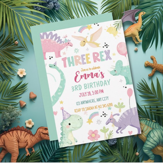 Convites Dinosaur Three Rex 3rd Birthday Party  (Criador carregado)
