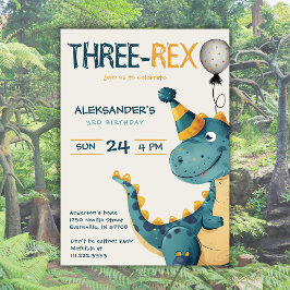 Convites Dinosaur Trex Três Partido aniversário de 3 anos R