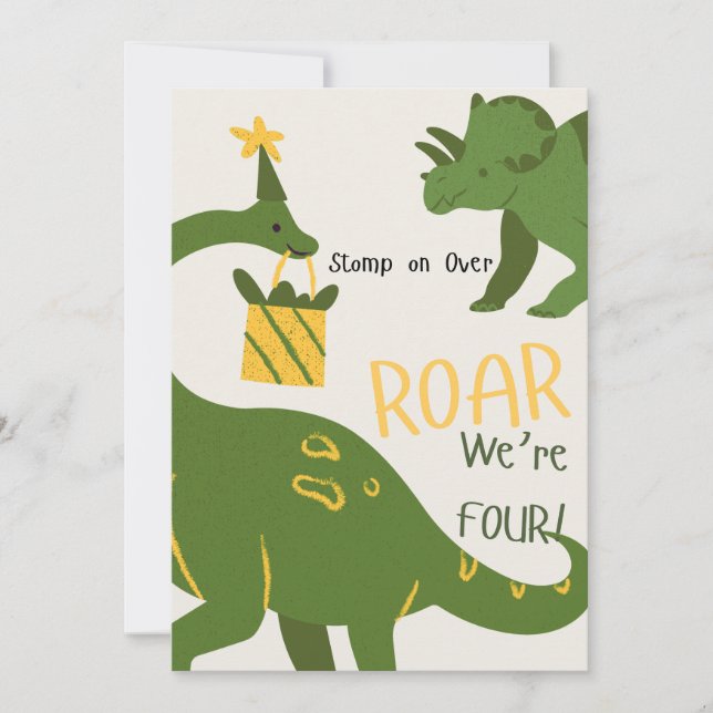 Convites Dinosaur Twins 4th Birthday Invitations (Frente)
