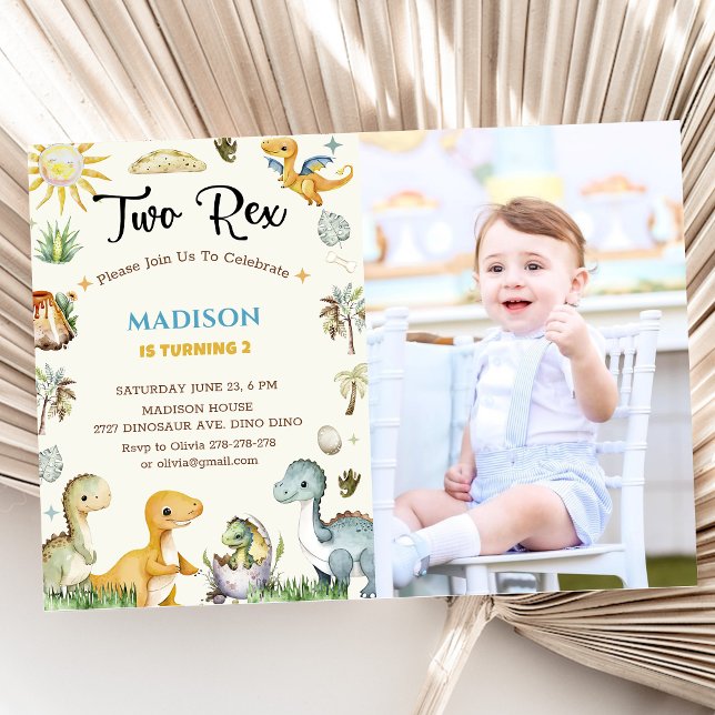 Convites Dinosaur Two Rex Menino (Criador carregado)