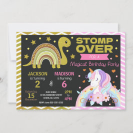 Convites Dinosaur & Unicorn Joint Birthday Invitation