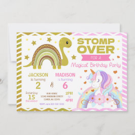 Convites Dinosaur & Unicorn Joint Birthday Invitation