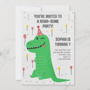 Convites Dinosaur verde com chapéu de festa de aniversário