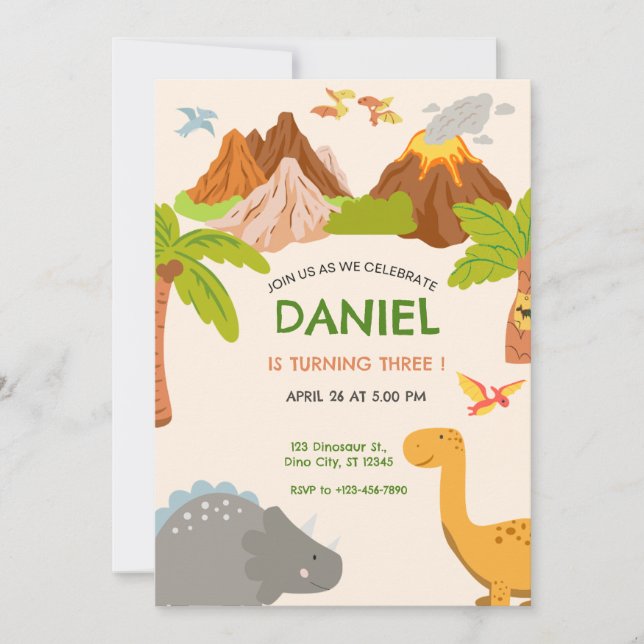 Convites Dinosaur Volcano Birthday Party (Frente)
