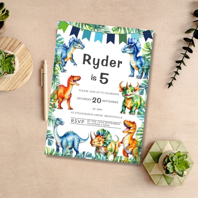 Convites Dinossaur 5 Birthday (Criador carregado)