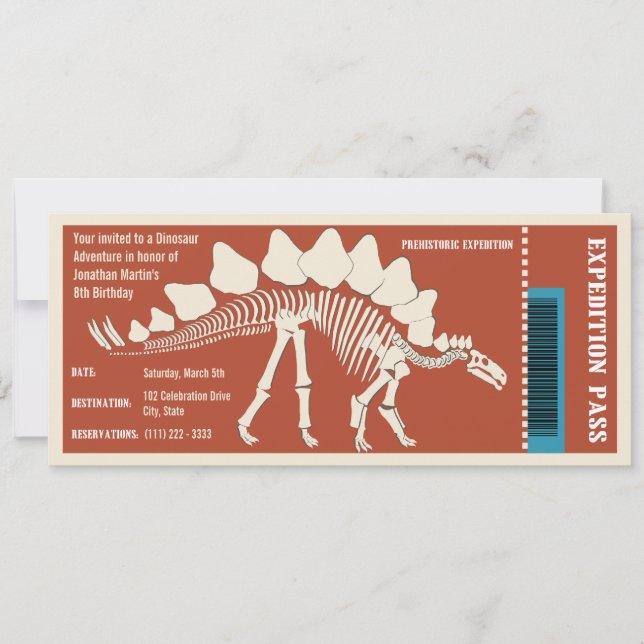 Convites Dinossaur Adventure Pass (Frente)