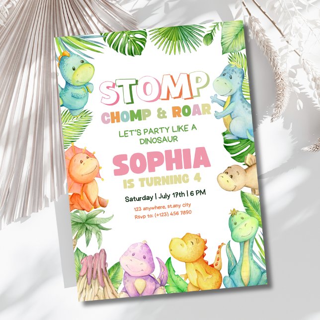 Convites Dinossaur Aniversário Chamando Raparigas Dino Aniv (Criador carregado)