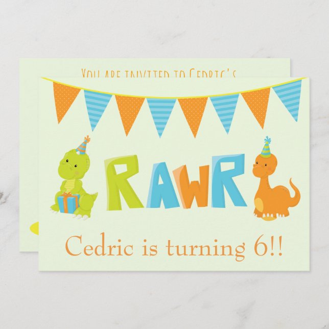 Convites Dinossaur Birthday (Frente/Verso)