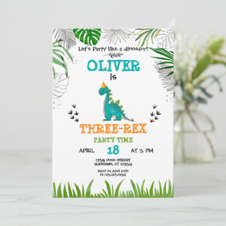 Convites Dinossaur Birthday Boy watercolor turquoise laranj