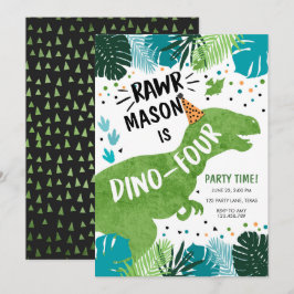 Convites Dinossaur Dino-Four RAWR 4º Aniversário Invita
