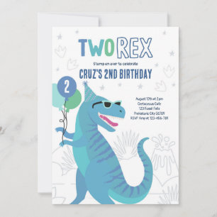 Convites Dinossaur, Dois Rex - segundo aniversário T-Rex