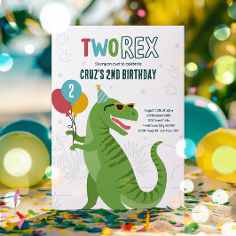 Convites Dinossaur, Dois Rex - segundo aniversário T-Rex