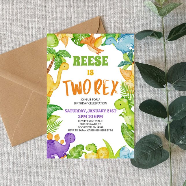 Convites Dinossaur Dois Rex T-Rex Segundo segundo aniversár (Criador carregado)