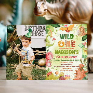 Convites Dinossaur Greenery Wild Um primeiro aniversario Fo