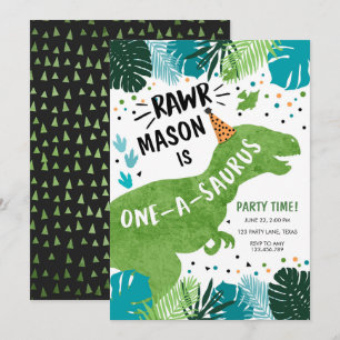 Convites Dinossaur One-A-Saurus RAWR 1rua Primeiro Anivers