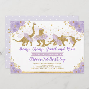 Convites Dinossaur Princesa Ballerina Rosa Ballerina Aniver