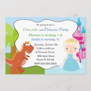 Convites Dinossaur Princesa do Aniversário de criança de Co