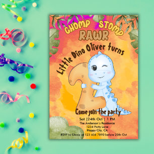 Convites Dinossaur Stomp Chomp Rawr - segundo aniversário