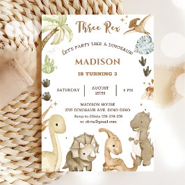 Convites Dinossaur Três Festa Rex aniversário de 3 anos