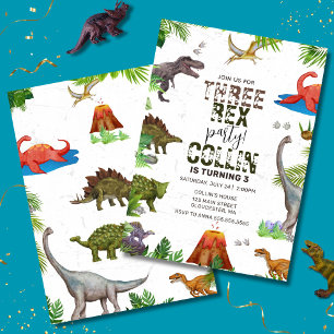 Convites Dinossaur Três Festa Rex aniversário de 3 anos