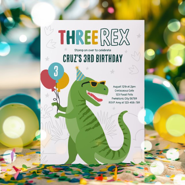 Convites Dinossaur Três Rex aniversário de 3 anos, Partido  (Criador carregado)