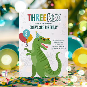 Convites Dinossaur Três Rex aniversário de 3 anos, Partido 