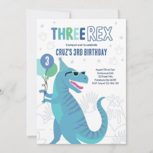 Convites Dinossaur Três Rex aniversário de 3 anos, Partido 