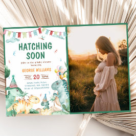 Convites Dinossaur Watercolor Hatching Logo Chá de fraldas