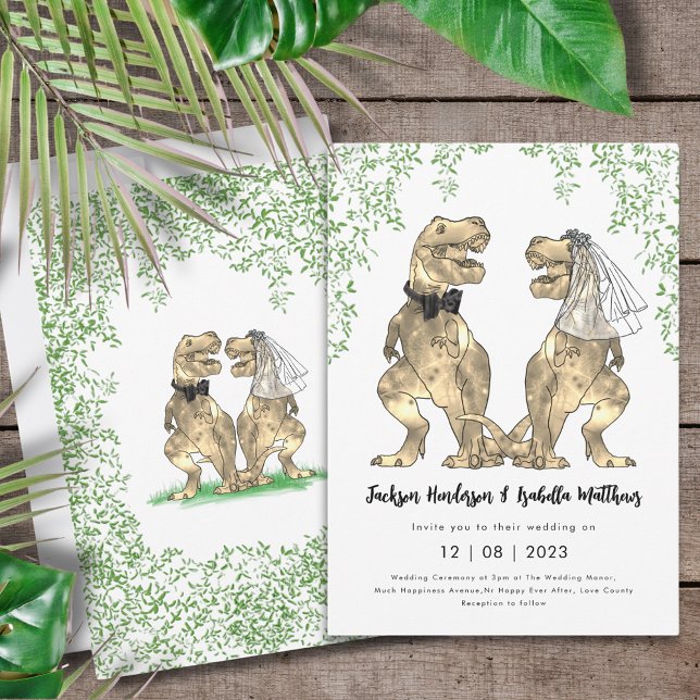 Convites Dinossaur Wedding T-Rex Bride and Groom (T-Rex bride and groom dinosaur wedding invitation)