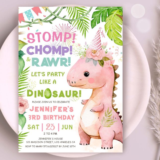 Convites Dinossauras do Dinossauro, aniversário de 3 anos d (#DinosaurBirthdayInvitation #DinosaurBirthdayInvite #GirlDinosaurBirthdayInvitation)