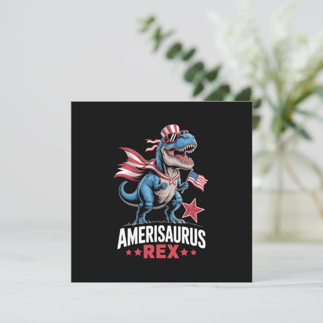 Convites Dinossauro 4 de Julho Amerisaurus T Rex Engraçado (Em pé/Frente)