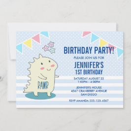 Convites Dinossauro Amarelo-Bonito com Estrelas Felizes Ani