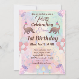 Convites Dinossauro bonito, cor-de-rosa, crianças primeiro 