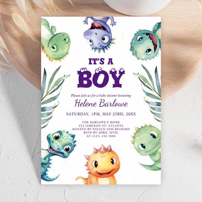 Convites Dinossauro bonito, é um Chá de fraldas (Cute Dinosaur It's A Boy Baby Shower Invitation)