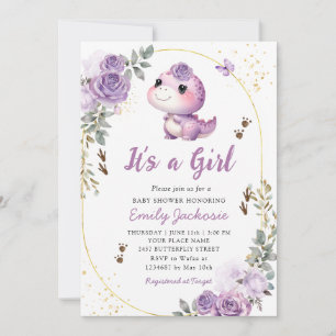 Convites Dinossauro Bonito É um Chá de fraldas Floral Boho