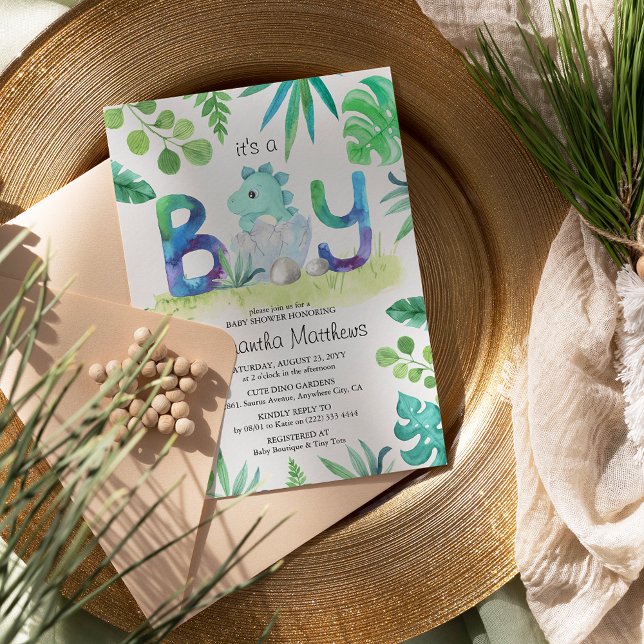 Convites Dinossauro Bonito 'É um Menino' Chá de fraldas (Criador carregado)