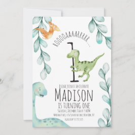 Convites Dinossauro de Aquarela Primeira Festa de aniversár