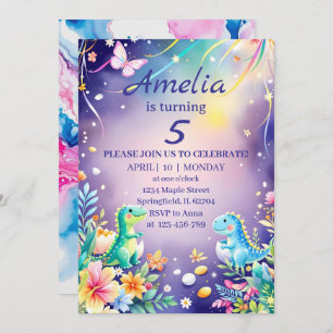 Convites Dinossauro de bebê verde e bonito com tema azul