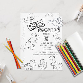 Convites Dinossauro de Coloração de Crianças Personalizadas