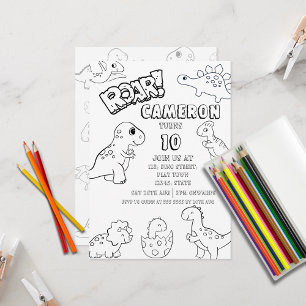 Convites Dinossauro de Coloração de Crianças Personalizadas
