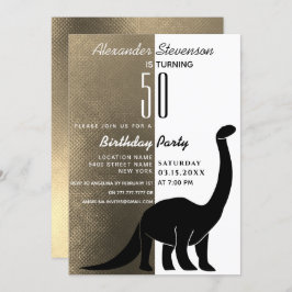 Convites Dinossauro Dourado preto e branco 50ª Festa de ani
