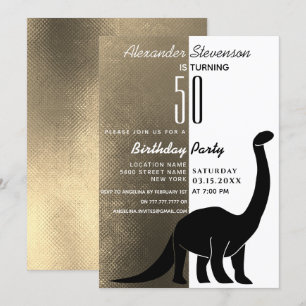 Convites Dinossauro Dourado preto e branco 50ª Festa de ani