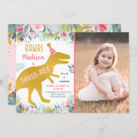 Dinossauro Dourado Rosa Três Rex Aniversário