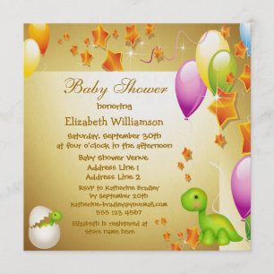 Convites Dinossauro e Balões - Chá de fraldas Dourado Ele