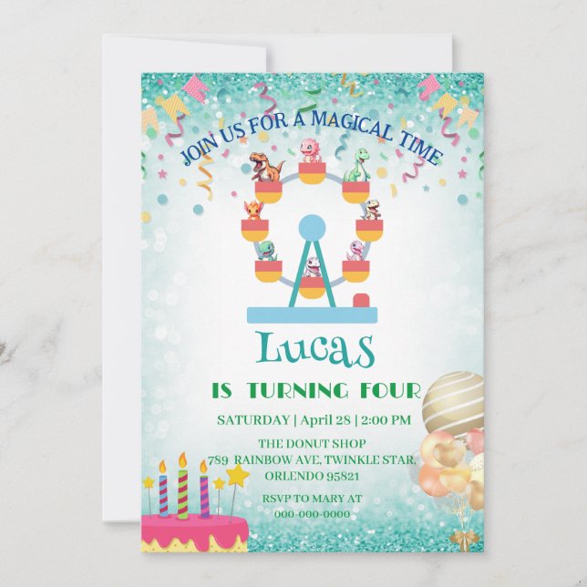 Convites Dinossauro engraçado Festa de aniversário de roda- (Frente)