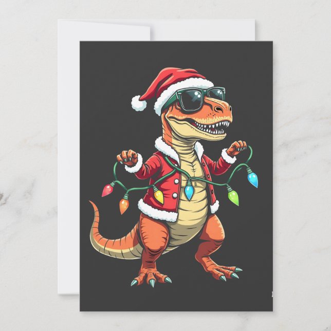 Convites Dinossauro Envolto em Luzes de Natal Chapéu de Pap (Frente)