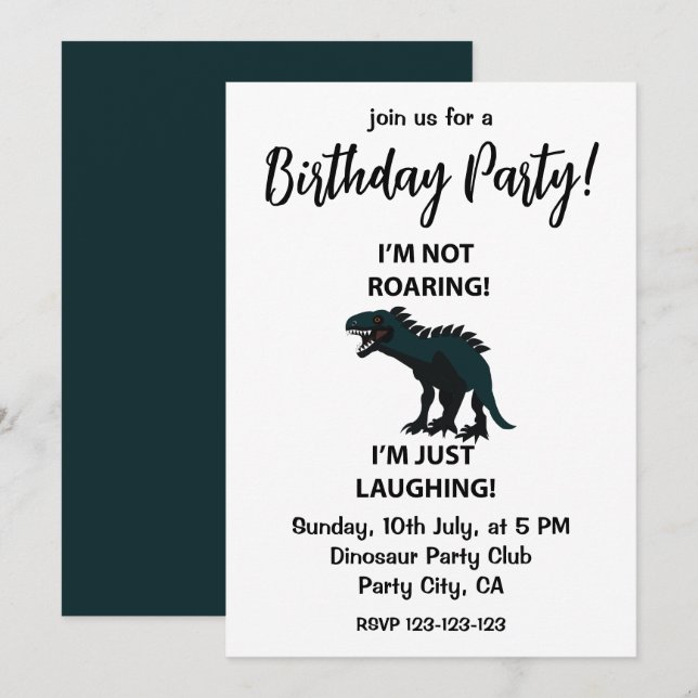 Convites Dinossauro, estou a rir, no aniversário do Dinossa (Frente/Verso)