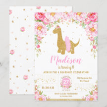 Dinossauro Floral Rosa Brachiosaurus Birthday Girl
