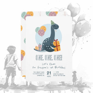 Convites Dinossauro Fofo Rugido Azul 1º Aniversário